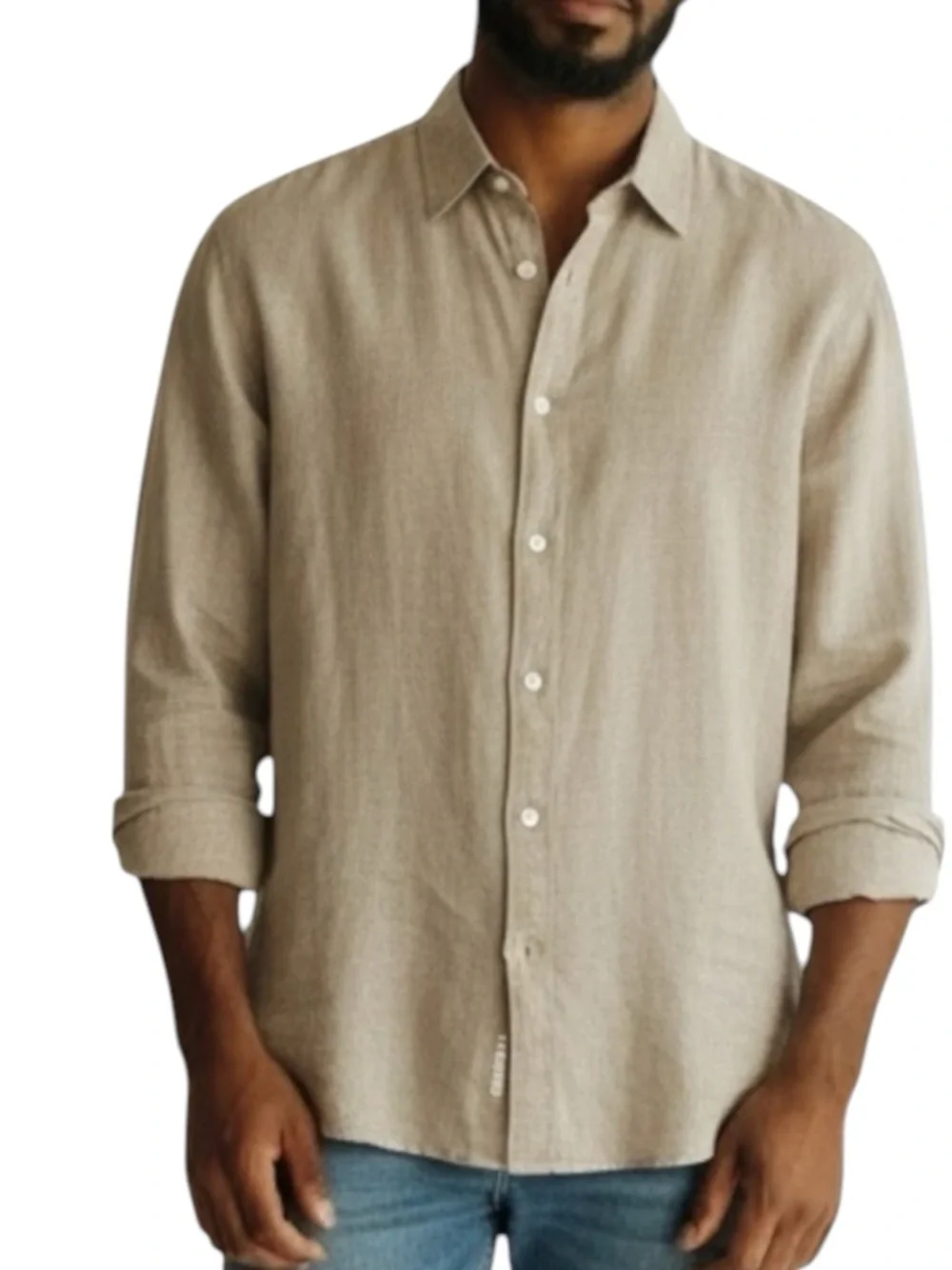 MICHAEL KORS Linen Long Sleeve Shirt in Tan Size XXL